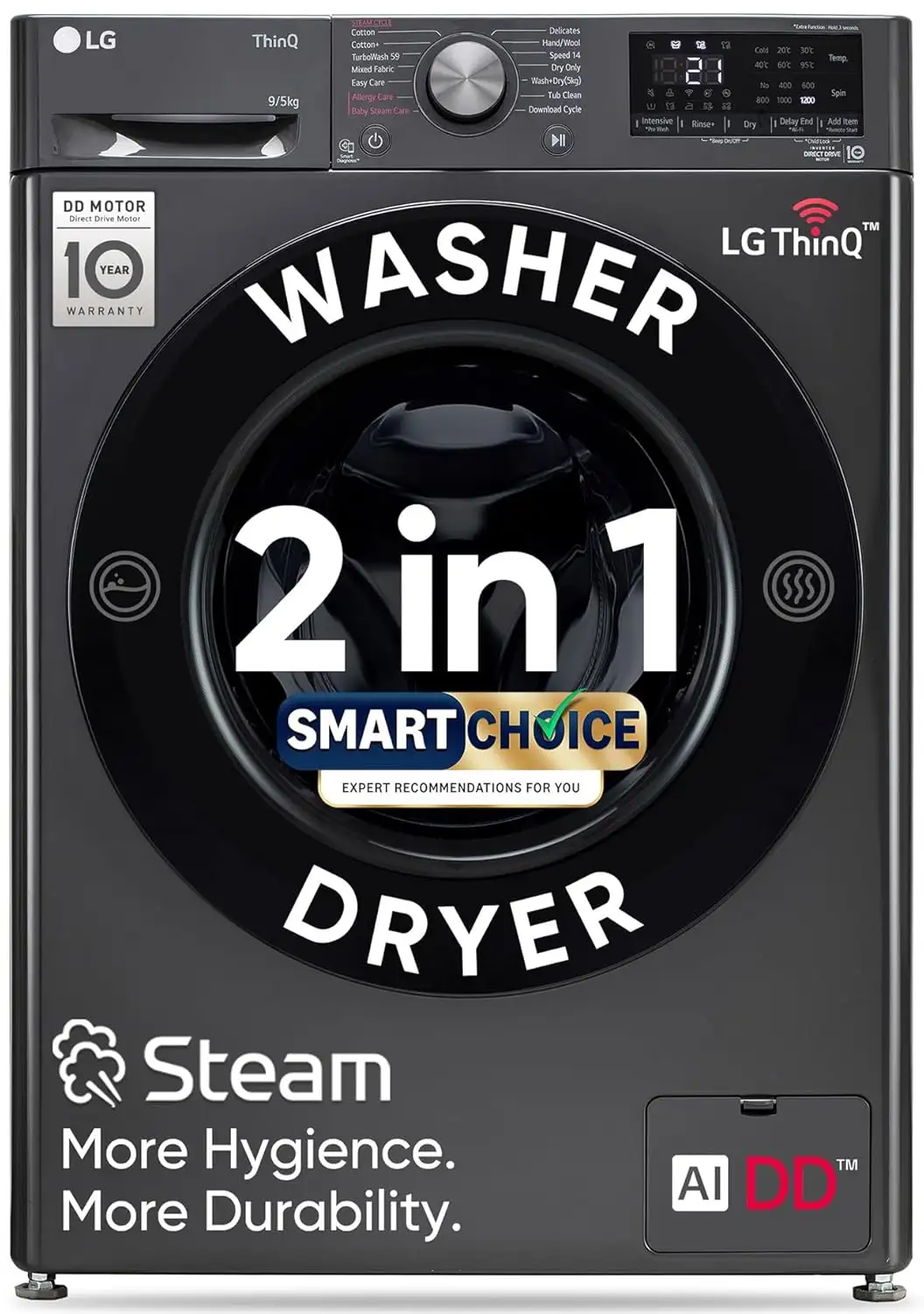 Image for LGSmartChoice%2C9Kg(Wash)%3A5Kg(Dry)%2CAiDirectDriveTechnology%2CSteam%2CTurboWash%26amp%3BWi-FiFullyAutomaticFrontLoadWasherDryer