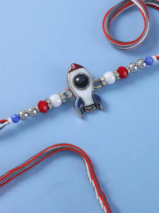Image for fnp-KidsArtificialStonesStudded%26amp%3BBeadedSpaceRocketThreadRakhi