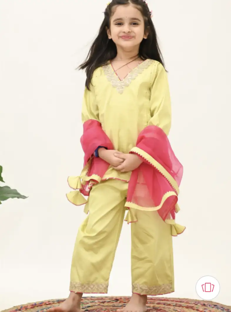 Image for PeekaabooKidsGirlsRegularSequinnedPureCottonKurtawithTrousers%26amp%3BWithDupatta