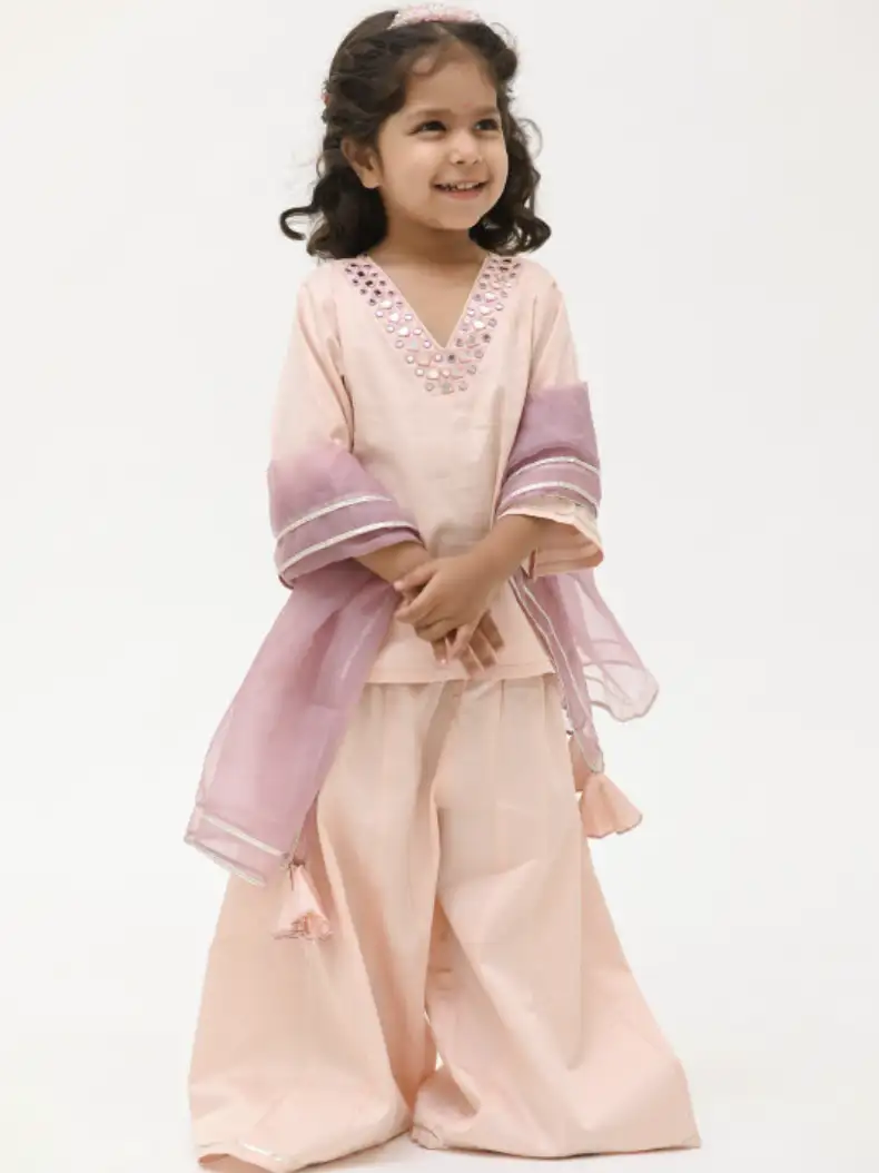 Image for PeekaabooKidsGirlsRegularMirrorWorkPureCottonKurtawithPalazzos%26amp%3BDupatta