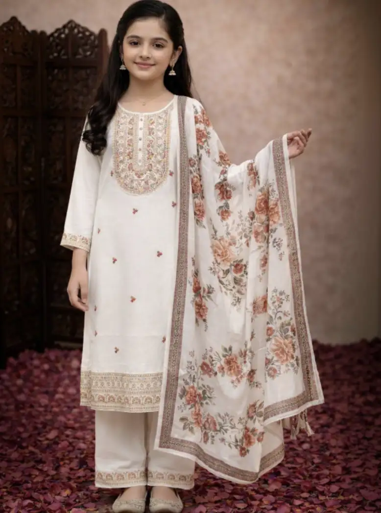 Image for SangriaGirlsEmbroideredRoundNeckKurta%26amp%3BPalazzosWithDupatta