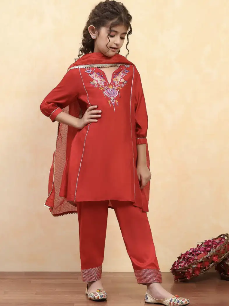 Image for BibaGirlsEthnicMotifsEmbroideredRegularThreadWorkKurtawithTrousers%26amp%3BDupatta