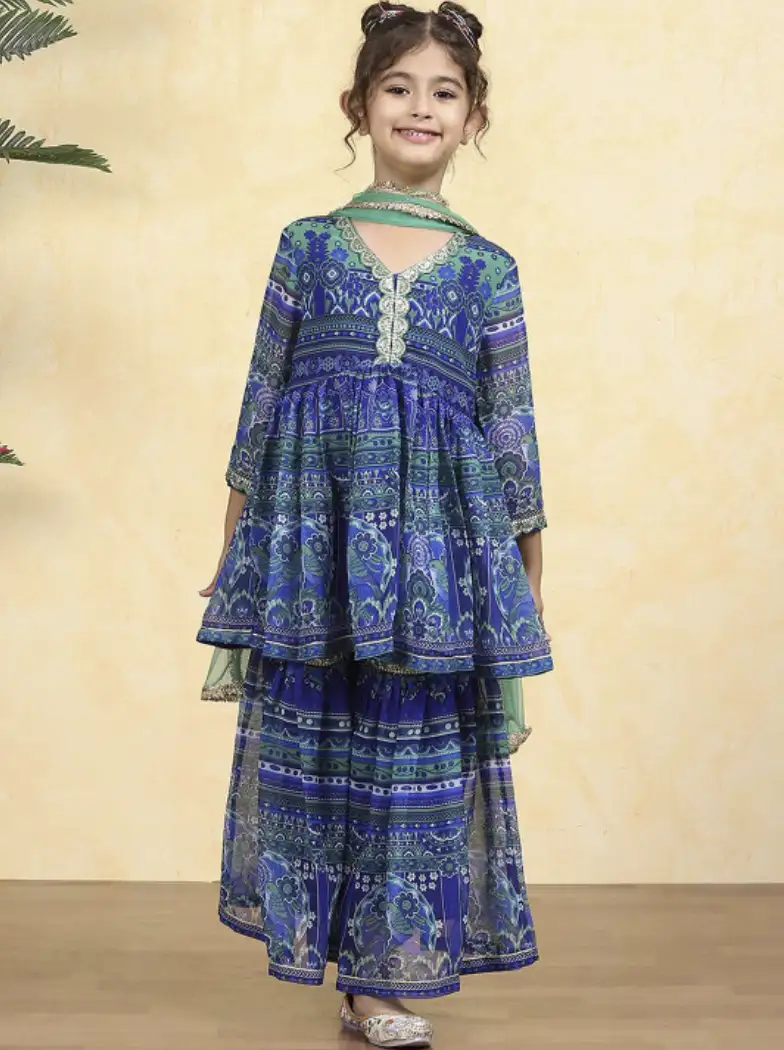 Image for BibaGirlsEthnicMotifsPrintedA-LineKurtiwithSharara%26amp%3BDupatta