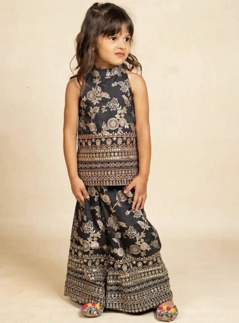 Image for JilmilGirlsFloralEmbroideredKurtawithSharara