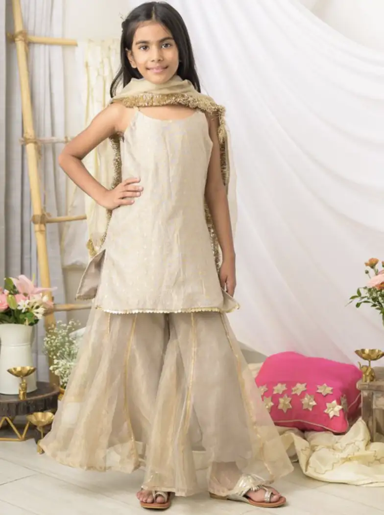 Image for FairiesForeverGirlsWovenDesignSelfDesignKurtawithSharara%26amp%3BDupatta