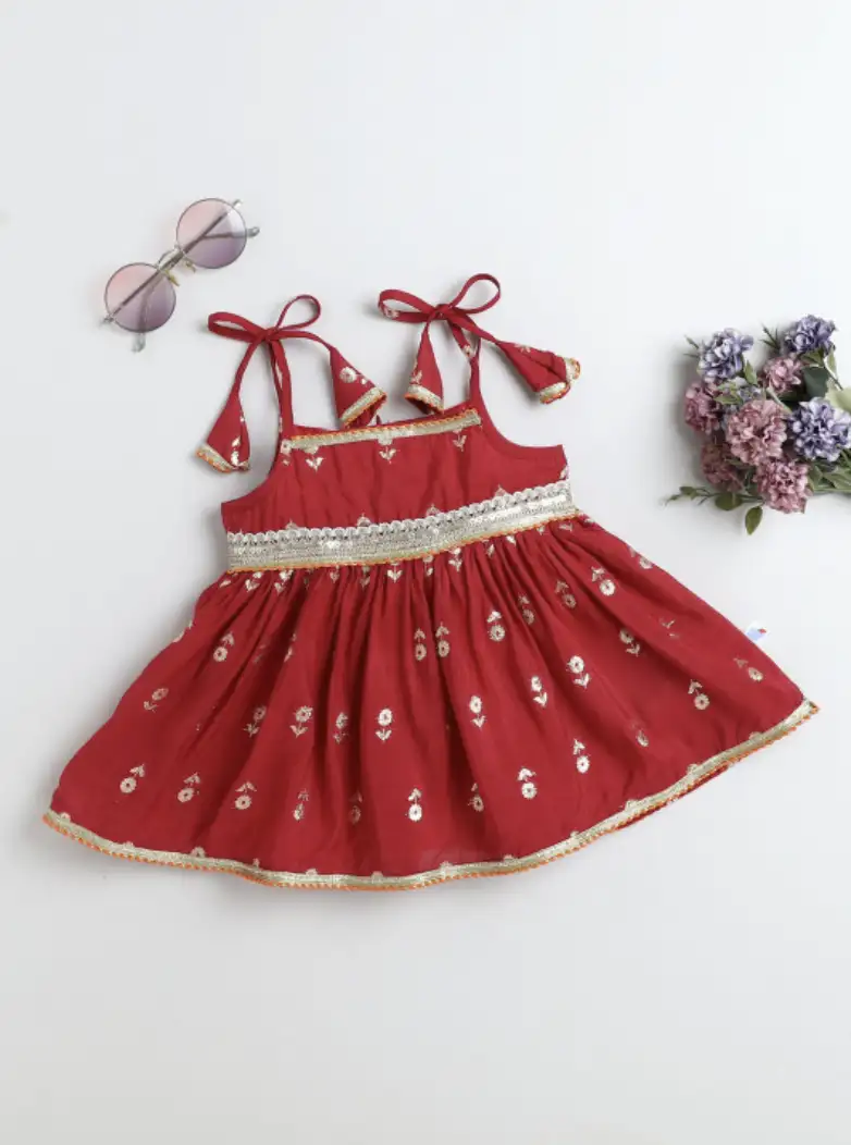Image for MANYFROCKS%26amp%3BGirlsCottonMaroonEthnicJhabla