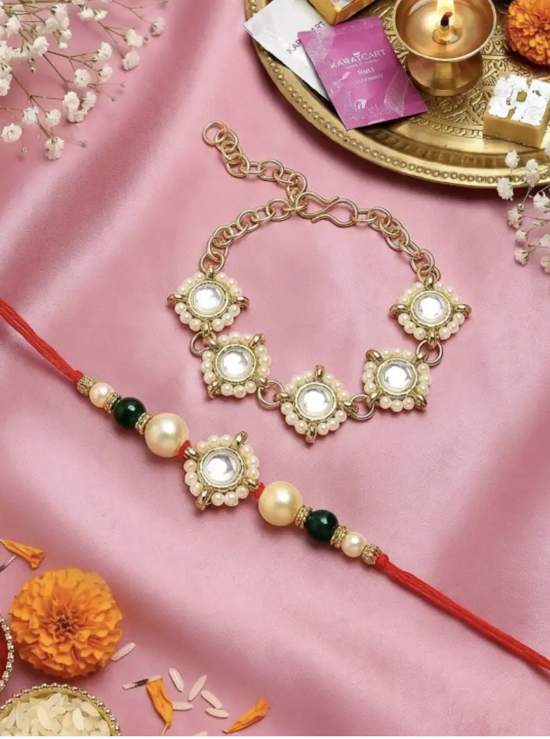 Image for KARATCARTSetof2Gold-PlatedBhaiBhabhiKundanRakhi