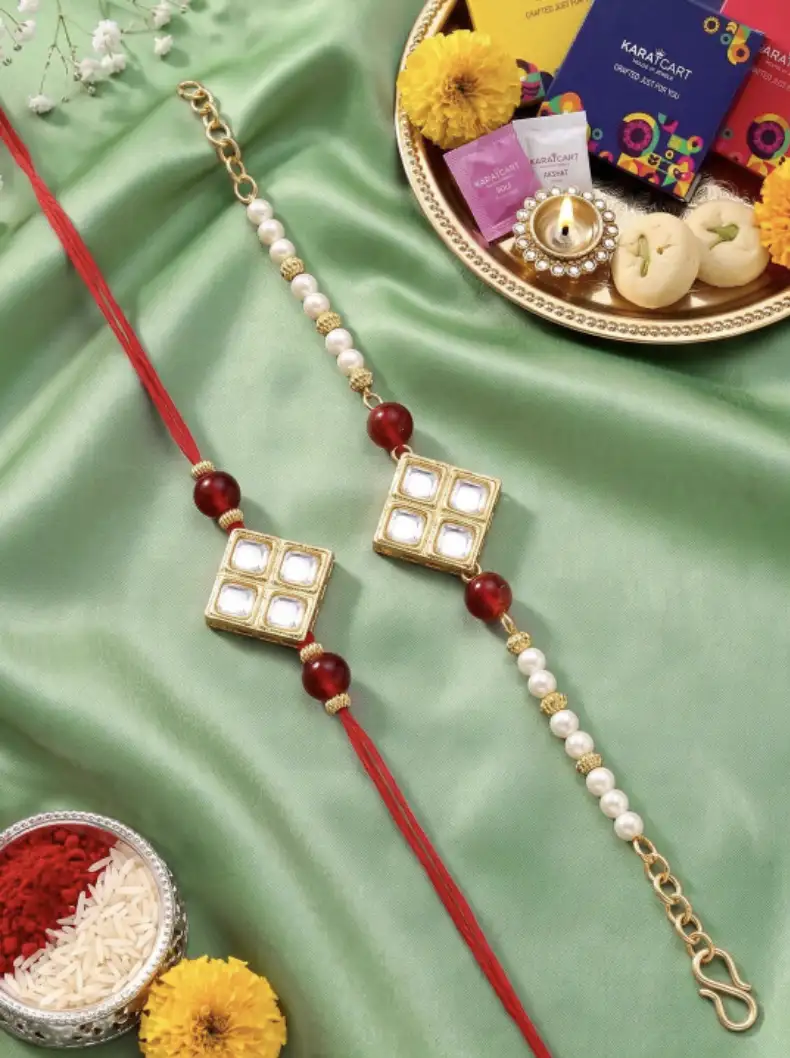 Image for KARATCARTRedSetof2Gold-PlatedBhaiBhabhiKundanRakhi