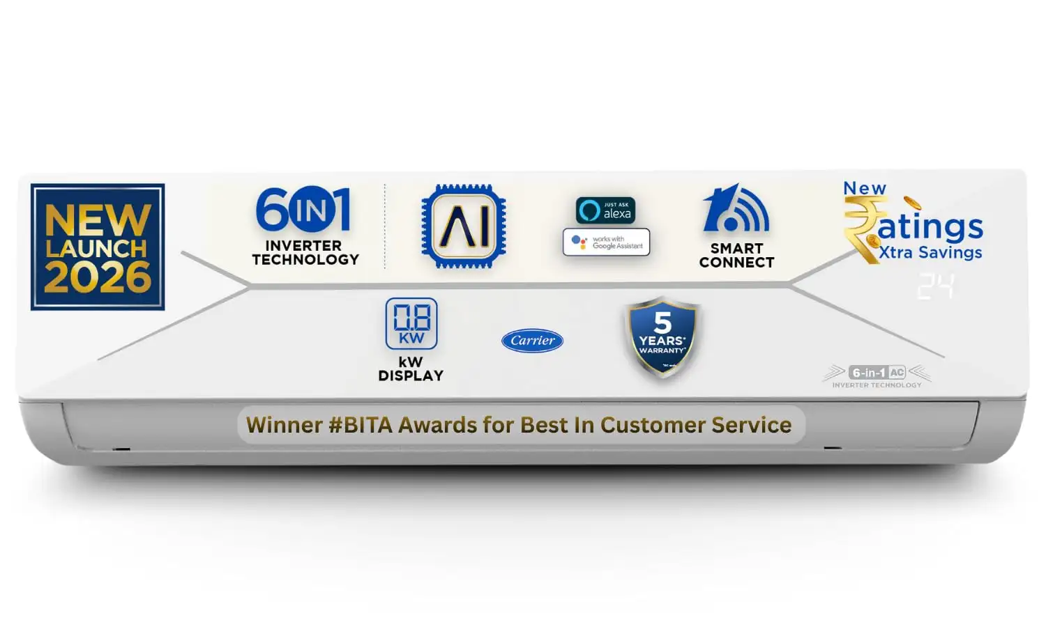 Image for Carrier1Ton3Star%2CNewStarrated%2CWi-FiSmartFlexicoolInverterSplitAC