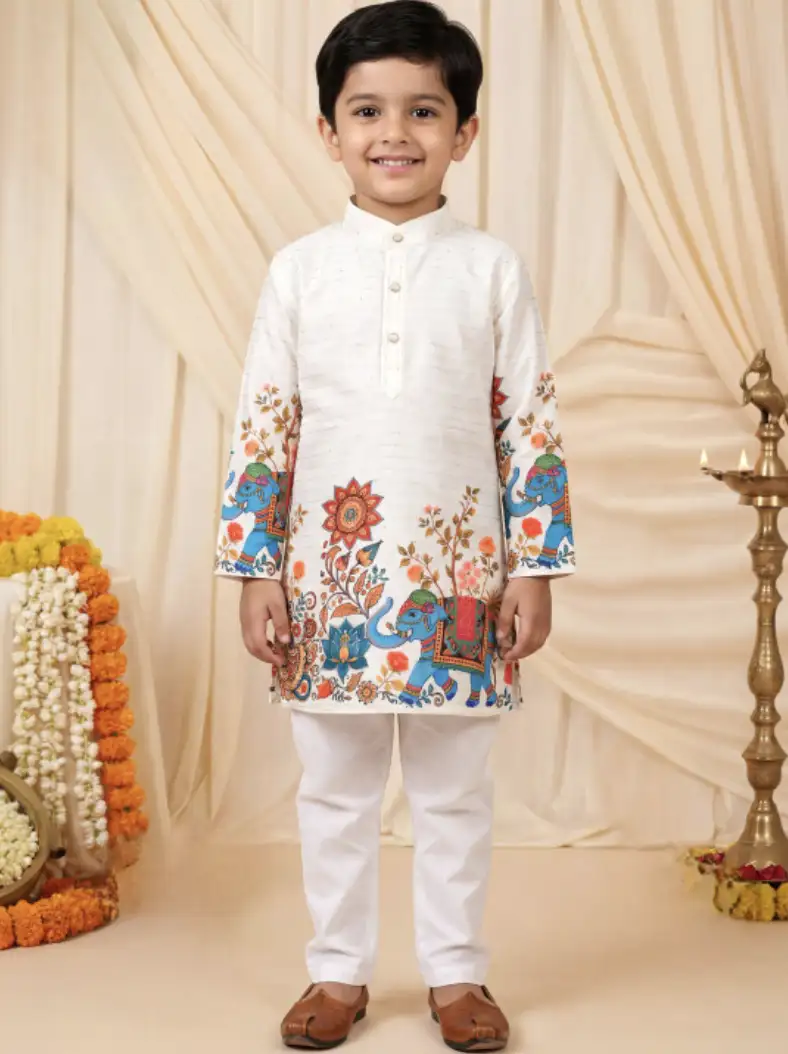 Image for BTDEZINESFloralEthnicMotifsPrintedKurtaPyjamaSet