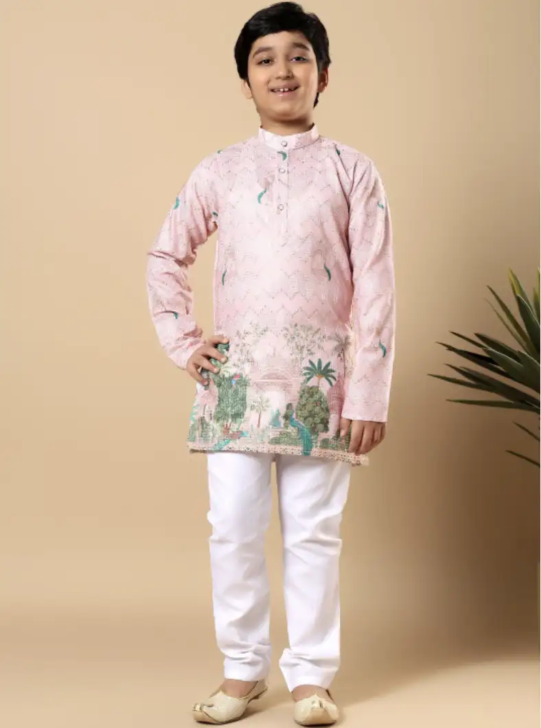 Image for BTDEZINESEmbroideredEthnicMotifsPrintedKurtaPyjamaSet