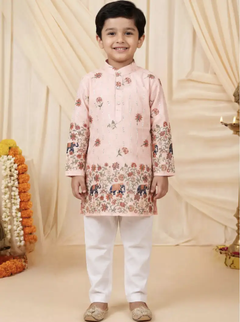 Image for BTDEZINESSequinnedEmbroideredFloralEthnicMotifsKurtaPyjamaSet