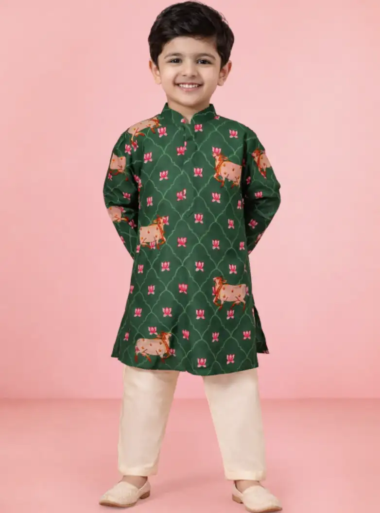 Image for VASTRAMAYBoysEthnicMotifsPrintedRegularKurtawithPyjamas