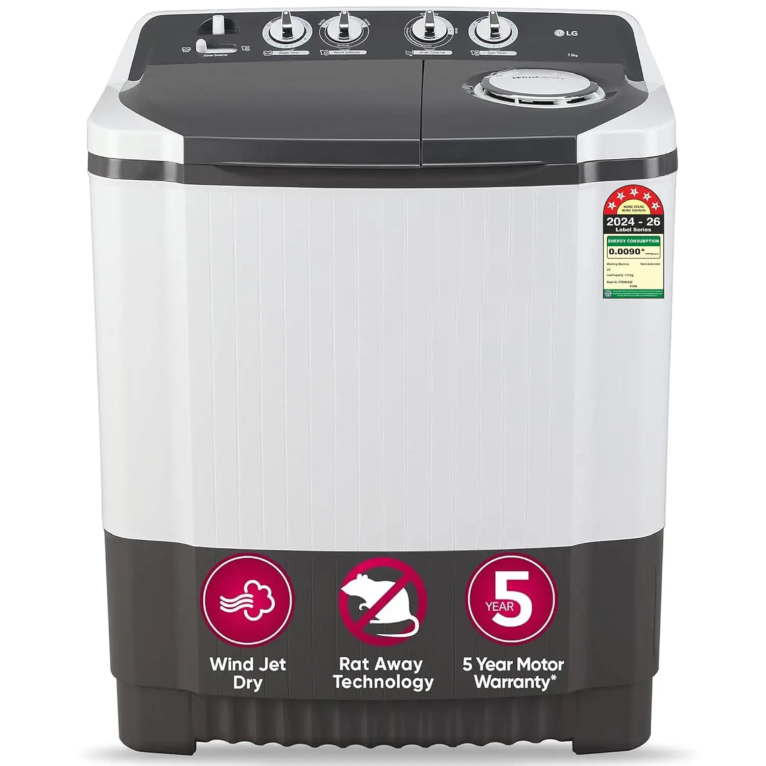 Image for LG7Kg5StarWindJetDrySemi-AutomaticTopLoadingWashingMachine