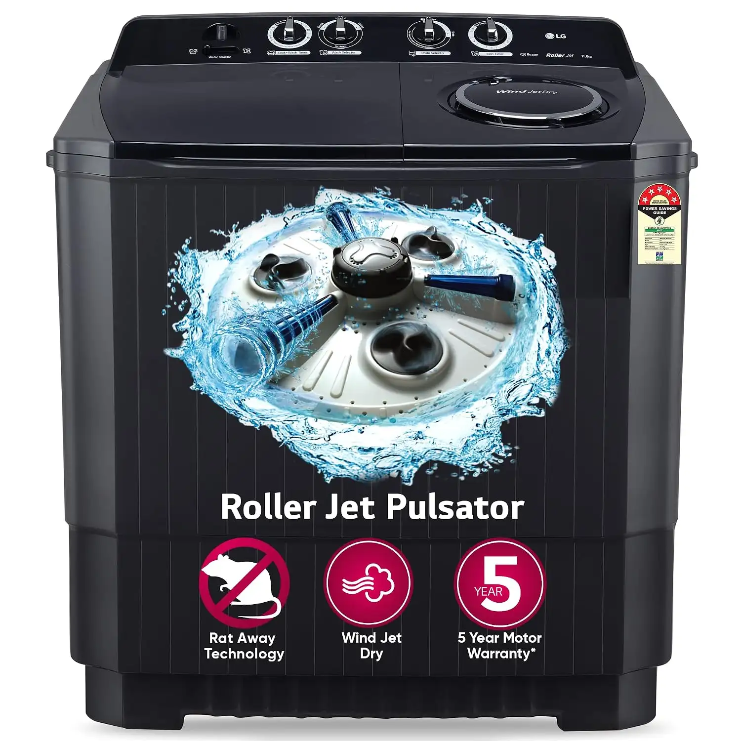 Image for LG11Kg5StarWindJetDryRatAwayTechnologySemi-AutomaticTopLoadingWashingMachine