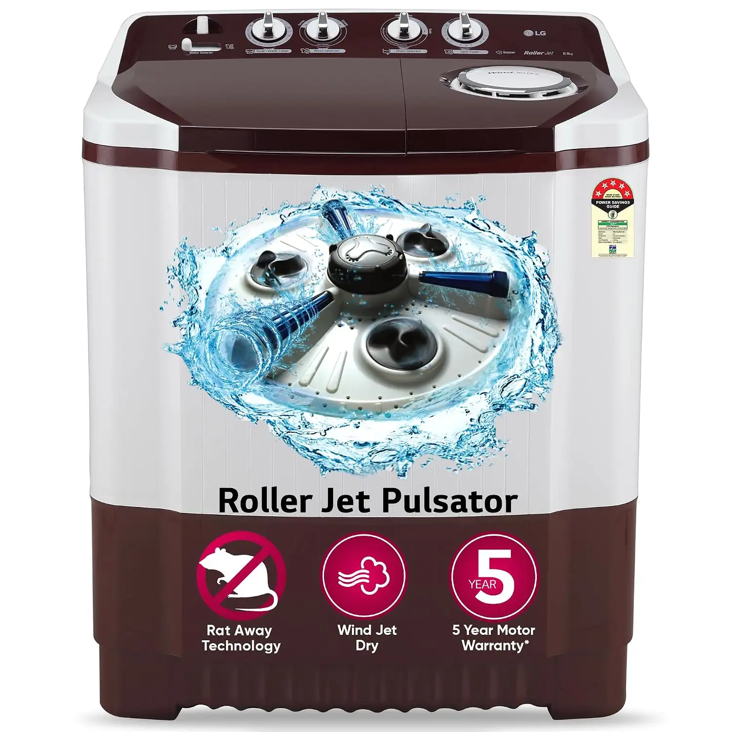 Image for LG8Kg5StarWindJetDryRatAwayTechnologySemi-AutomaticTopLoadingWashingMachine