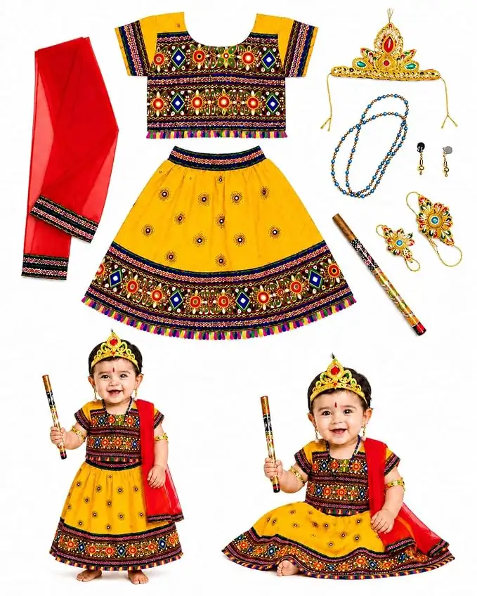 Image for RadhaDressForKidsBabyGirl'sCottonReadymadeRadhaDressLehengaCholiwithDupattaSet