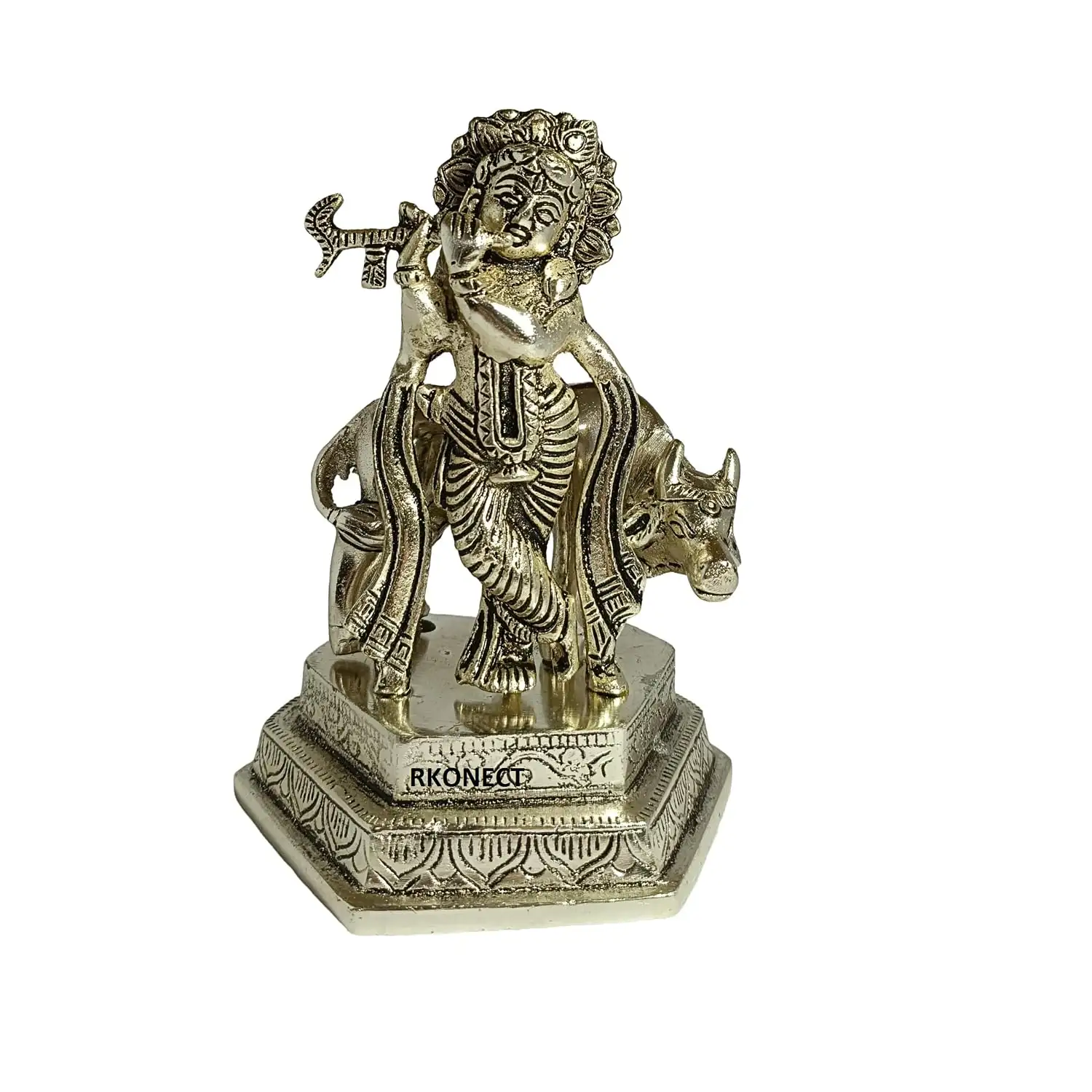 Image for SilverMetalKrishnaIdolwithCow