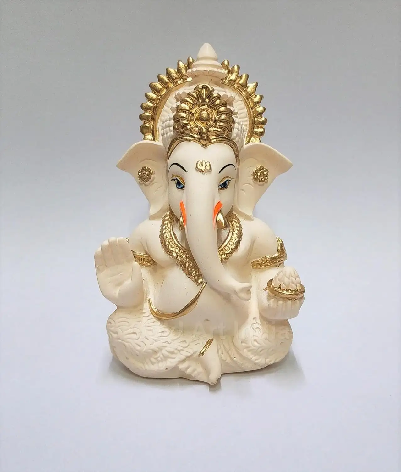 Image for GoldArtIndiaPeachIvoryFinishGaneshaIdol
