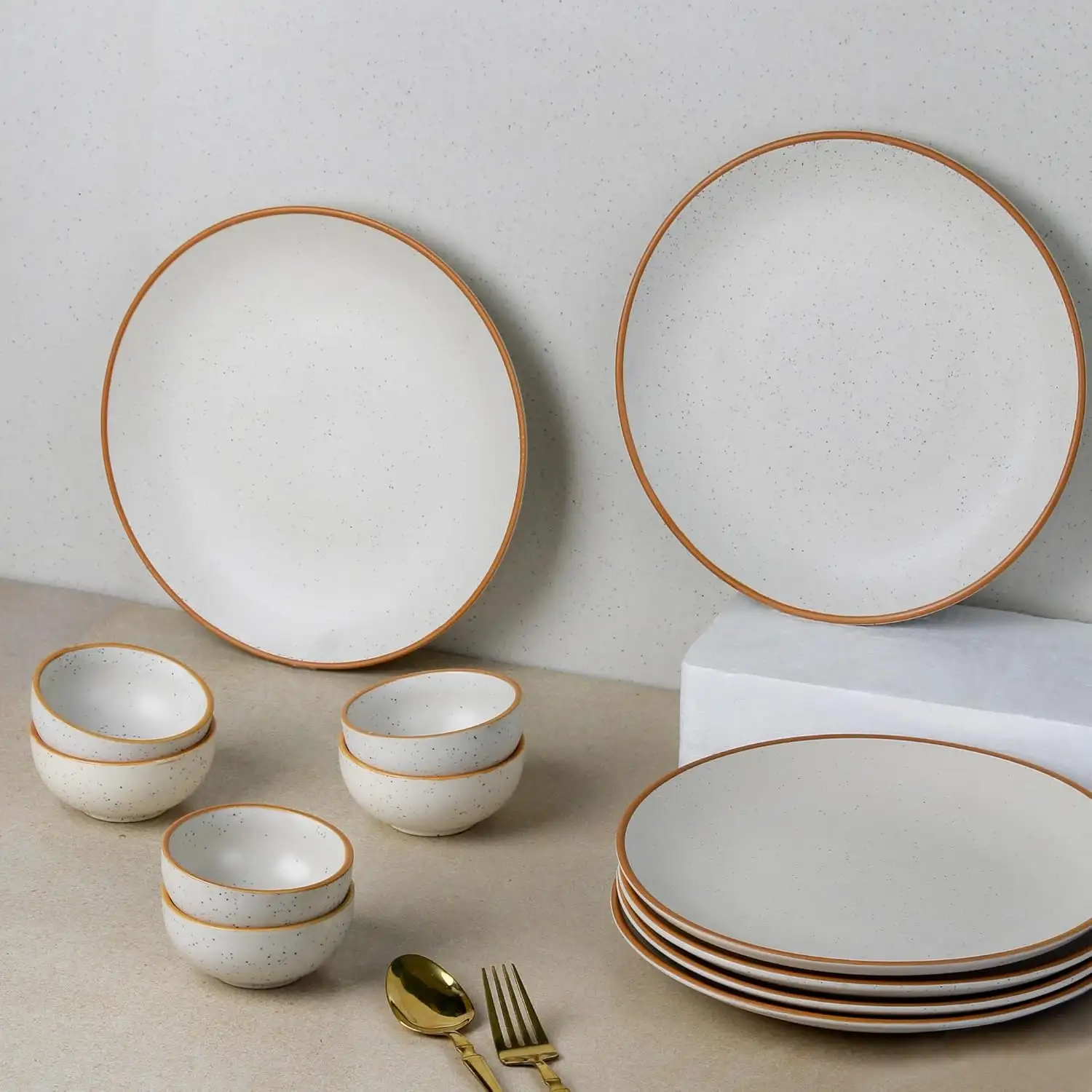 Image for TheEarthStoreHandcraftedWhiteMatteBrown12PieceCeramicDinnerSet
