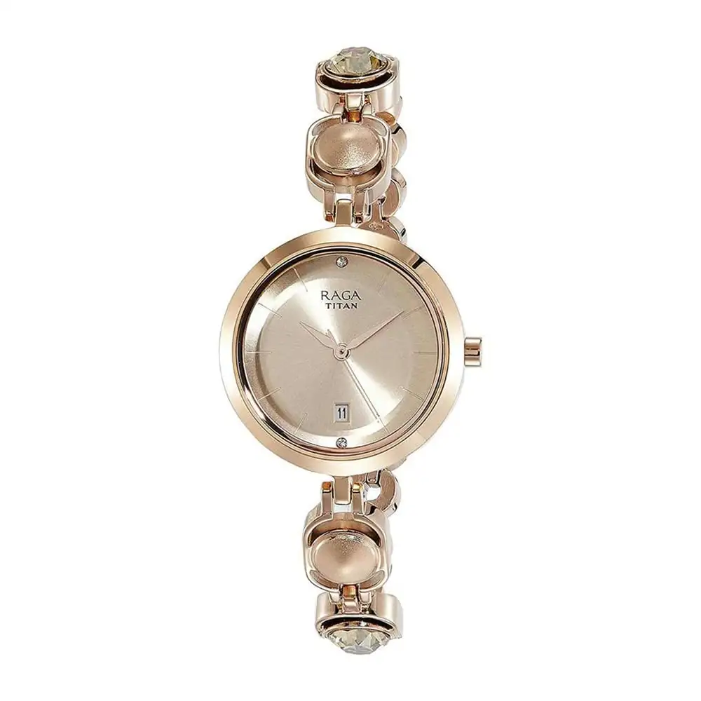 Image for TitanRagaVivaRoseGoldDialAnalogwithDateMetalStrapwatchforWomen