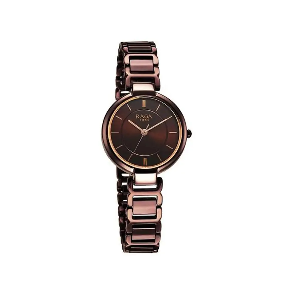 Image for TitanRagaDelightQuartzAnalogBrownDialBrownMetalStrapWatchforWomen