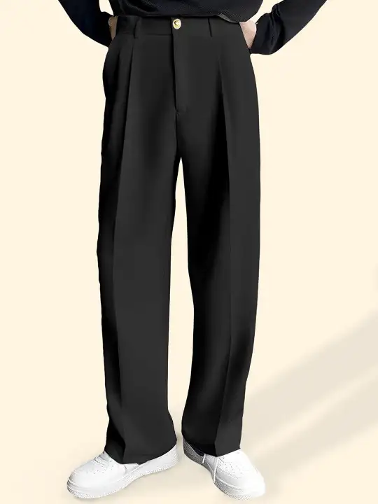 Image for TRIBE-MenSolidRelaxedLooseFitPleatedTrousers