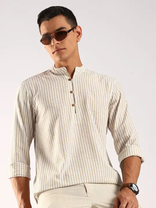 Image for HERE%26amp%3BNOW-MenStripedDailyCottonStraightKurta