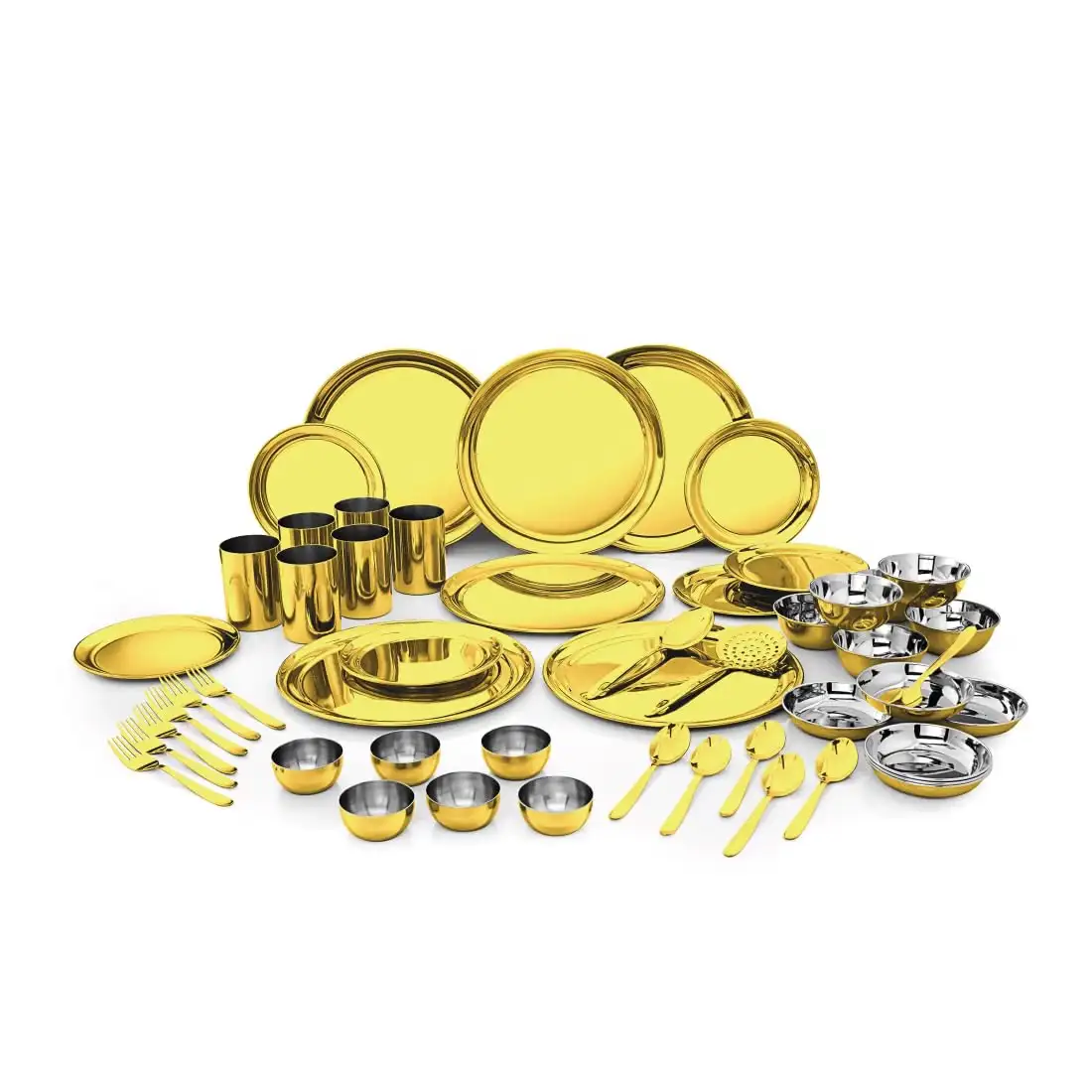 Image for ShriandSam50-PieceStainlessSteelDinnerSetfor6%2CGoldFinish%2C50Pc
