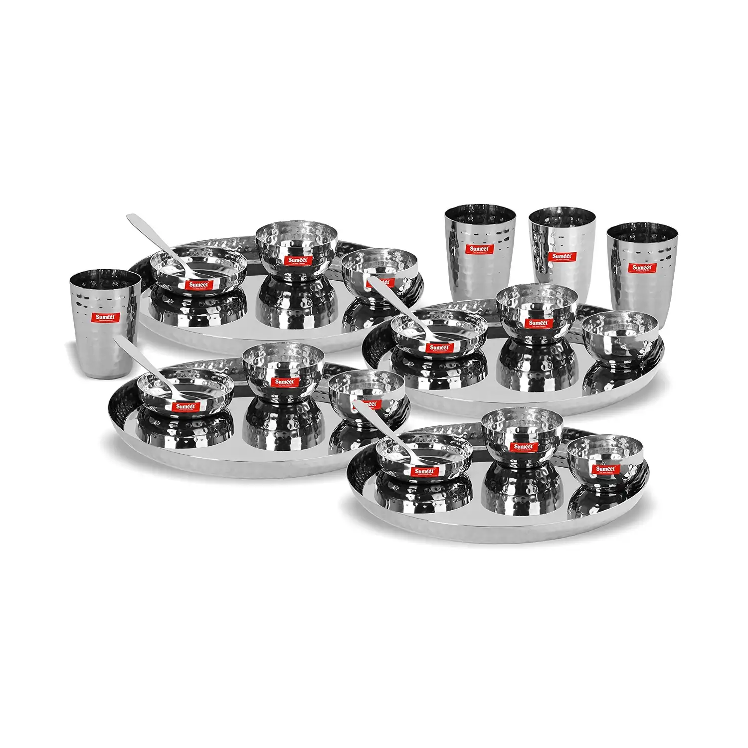 Image for SumeetStainlessSteelHandcraftedHammeredTextureHeavyGaugeMirrorFinishRoyalDinnersetof24Pcs