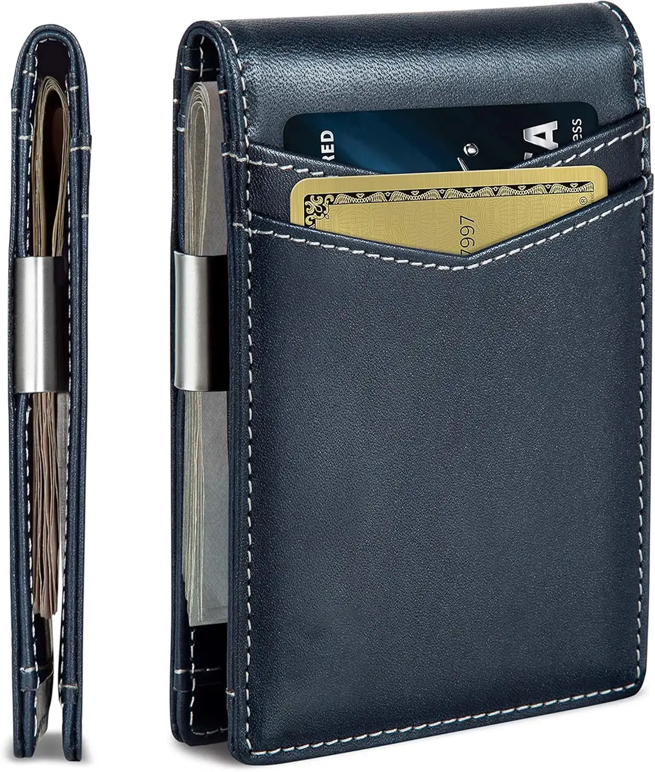 Image for ContactsGenuineLeatherMoneyClipWalletSlimFrontPocketRFIDBlockingCardHolder