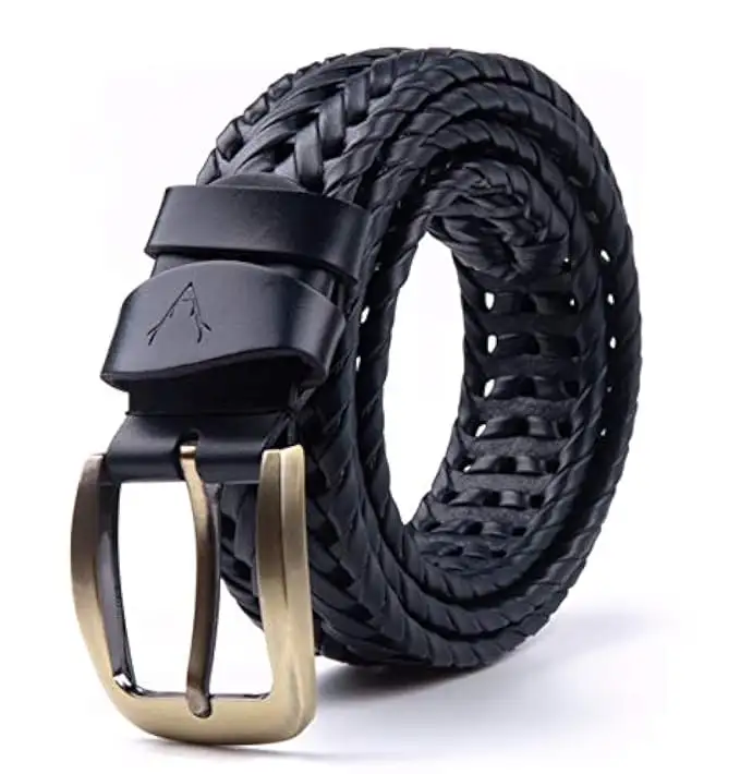 Image for VOGARDMensBraidedGenuineLeatherOriginalBrandedBelt%7CWovenLeatherBeltforCasualPantswithBrassBuckle