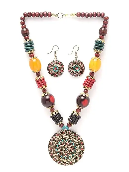 Image for ShiningDivaFashionLatestStylishTraditionalTibetanPendantNecklaceJewellerySetforWomen