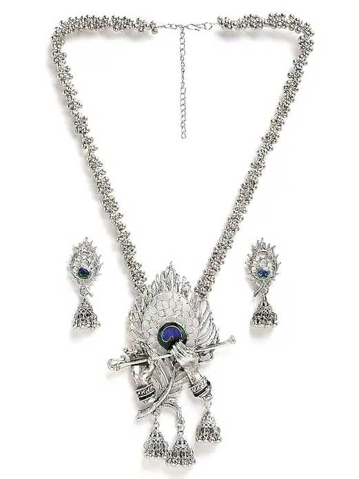 Image for ShiningDivaFashionLatestStylishDesignFancyTraditionalOxidisedSilverNecklaceJewellerySetforWomen