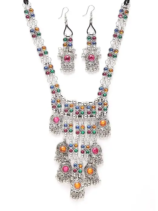 Image for ShiningDivaFashionLatestStylishTraditionalOxidisedSilverNecklaceJewellerySetforWomen