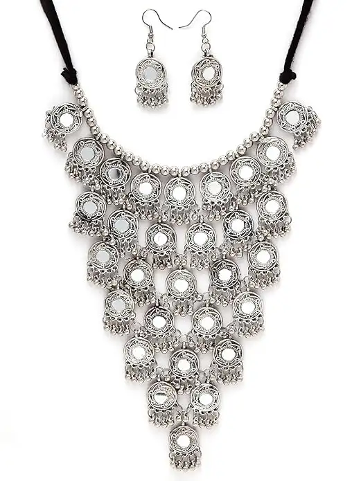 Image for ShiningDivaFashionLatestStylishTraditionalOxidisedSilverNecklaceJewellerySetforWomen
