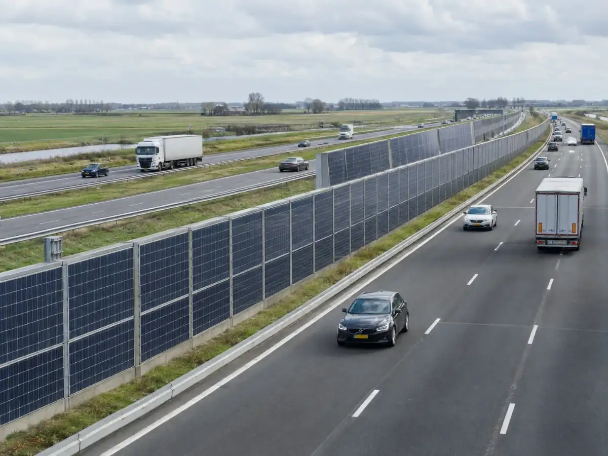 In 2019, the Netherlands tested a 1,312-foot highway noise barrier with two-sided solar panels; it generated 325.5 MWh over 18 months 