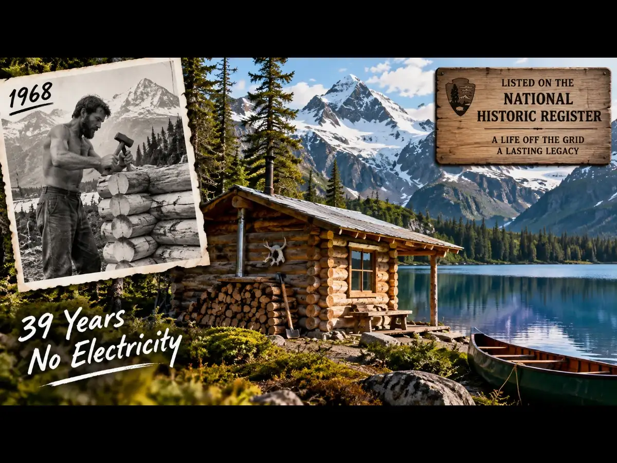 In 1968, Richard Proenneke built a 12-by-16-foot cabin beside an Alaskan lake by hand; 39 years later without electricity, his wilderness home earned a place on America’s historic register 