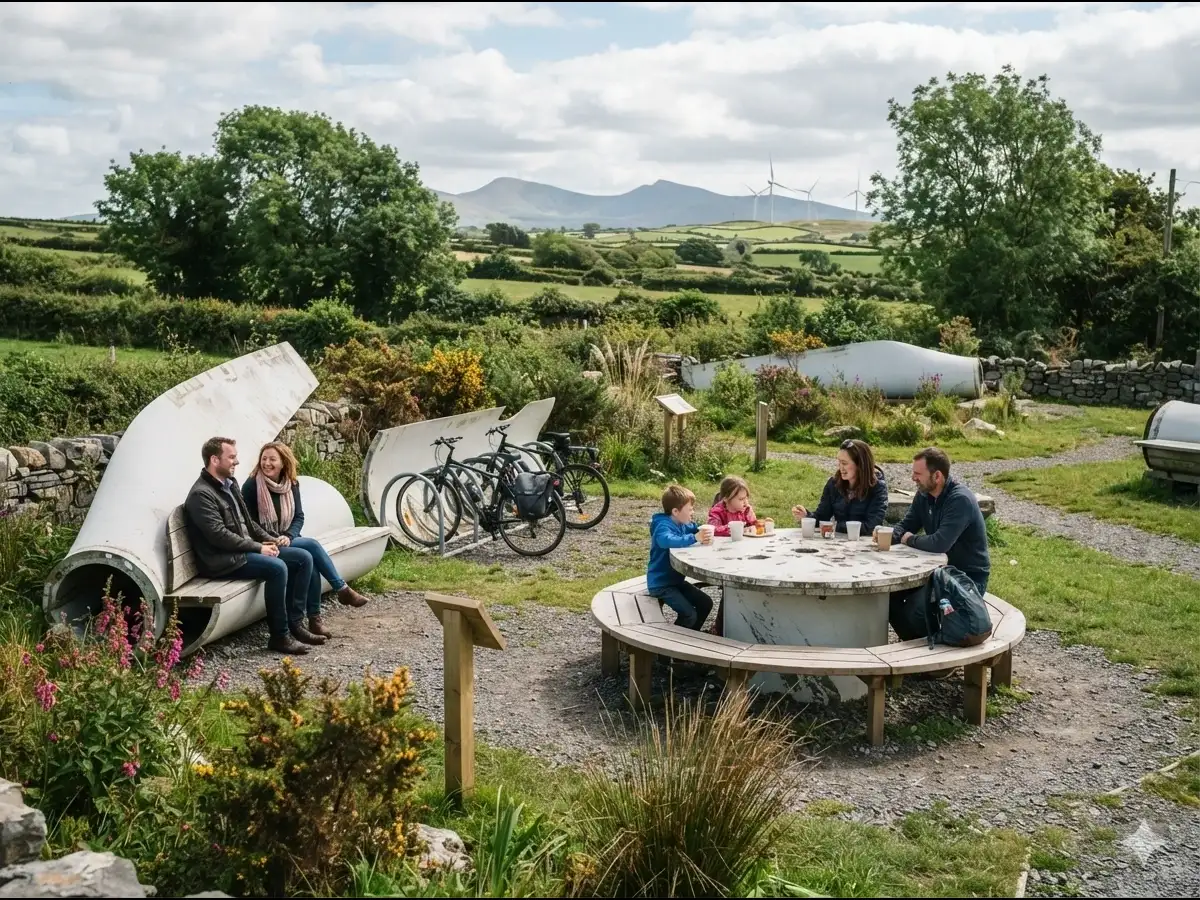 Ireland's retired wind-turbine blades are getting strange second lives; old power equipment is now becoming benches, bike parking and picnic tables 