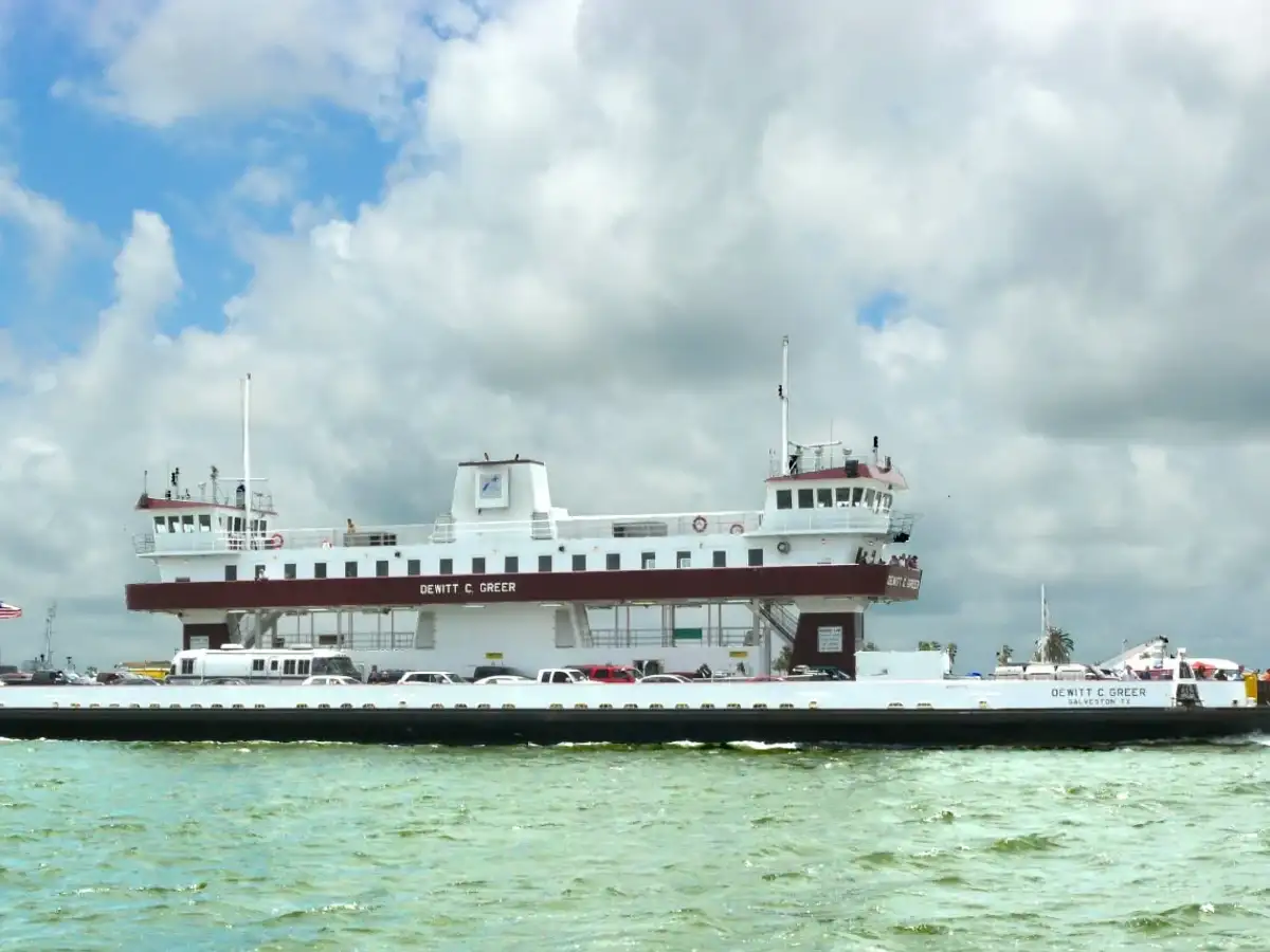 Since 1950, Texas has run the Galveston-Port Bolivar ferry for free, 24 hours a day; its 18-minute crossing carries about 1.57 million vehicles a year 