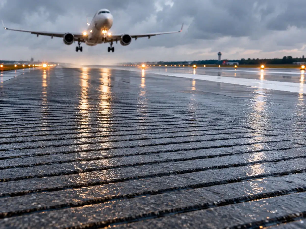 Why do some US airport runways have grooves cut across the pavement? They help stop aircraft tires from hydroplaning when the runway is wet 
