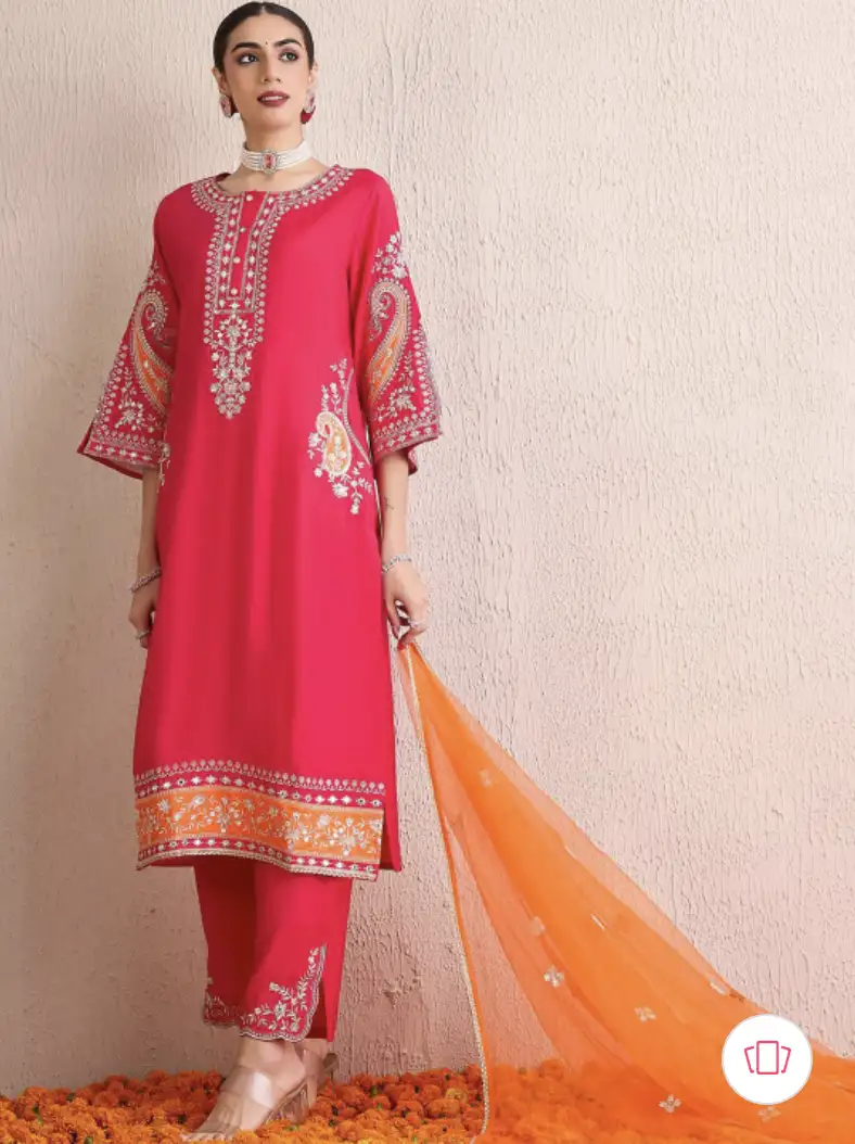 Image for IndoEraWomenEthnicMotifsEmbroideredRegularKurtawithTrousers%26amp%3BWithDupatta