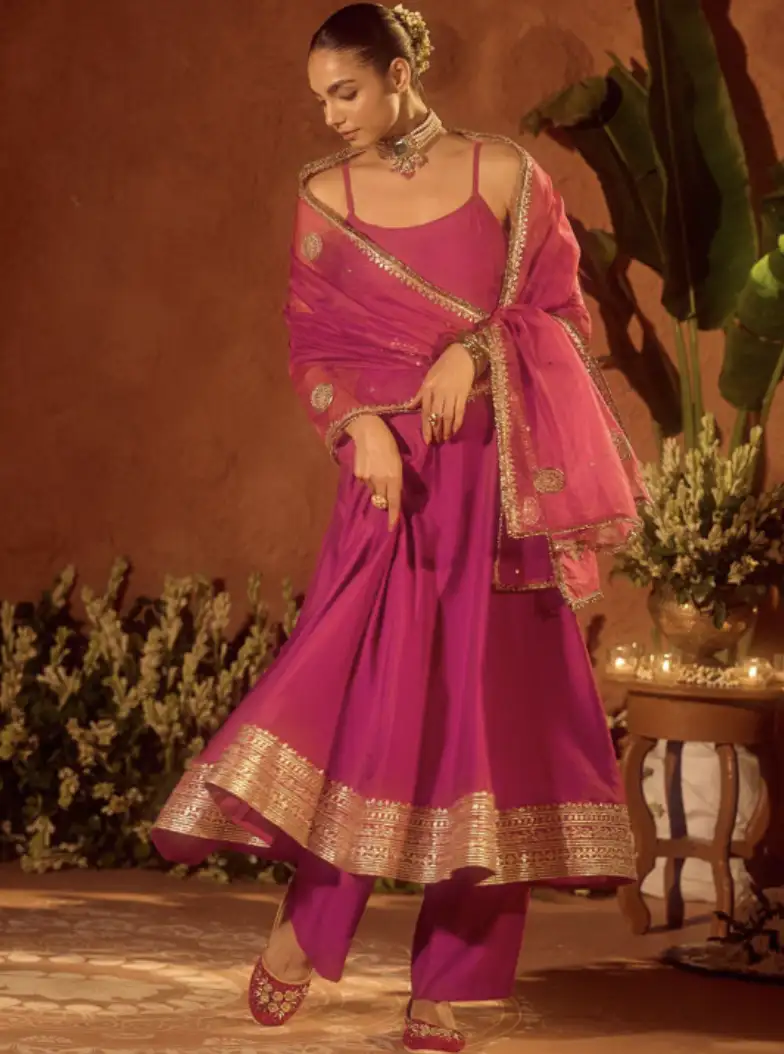 Image for FIORRAWomenSolidA-LineKurtawithPalazzo%26amp%3BDupatta
