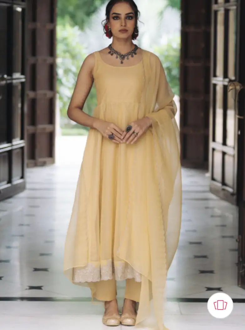 Image for anaynaWomenEmbroideredPanelledKurtawithTrousers%26amp%3BWithDupatta