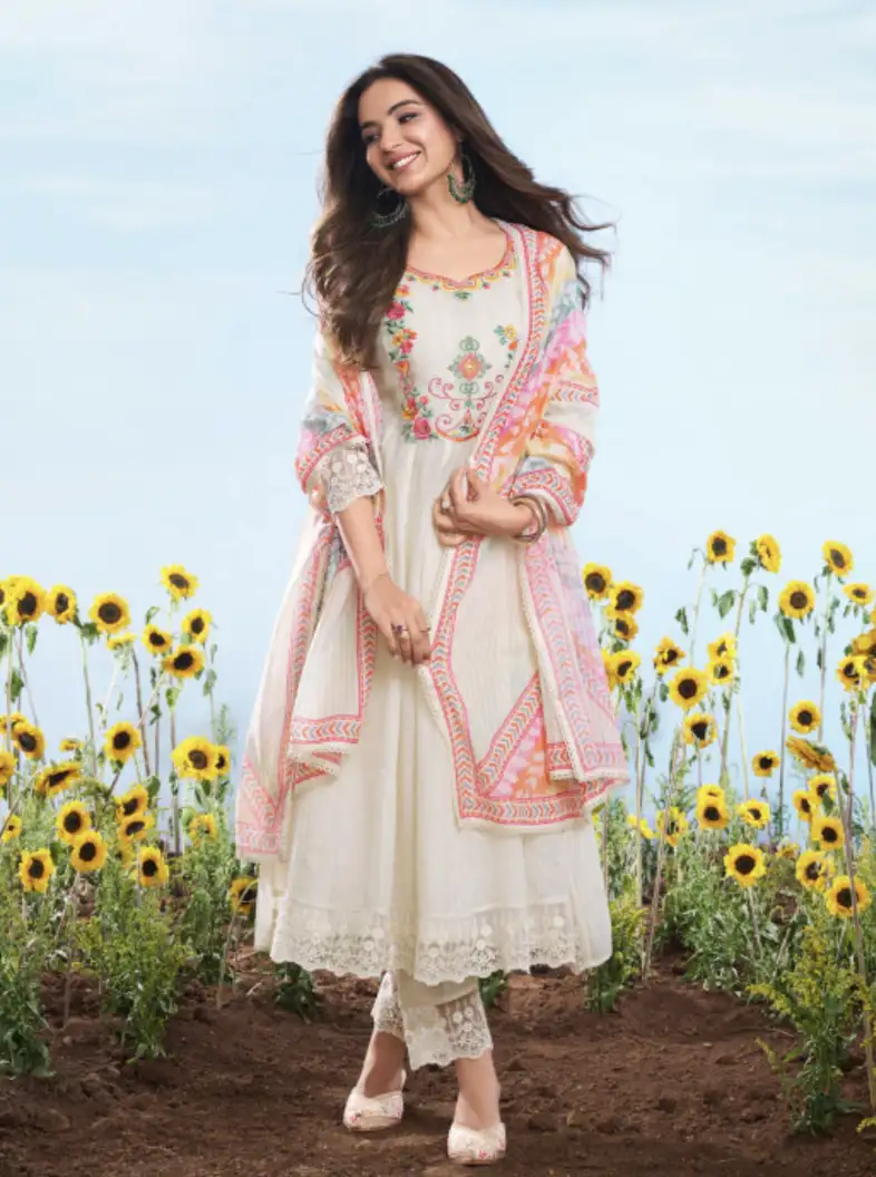 Image for InddusWomenFloralEmbroideredRegularThreadWorkKurtawithTrousers%26amp%3BWithDupatta