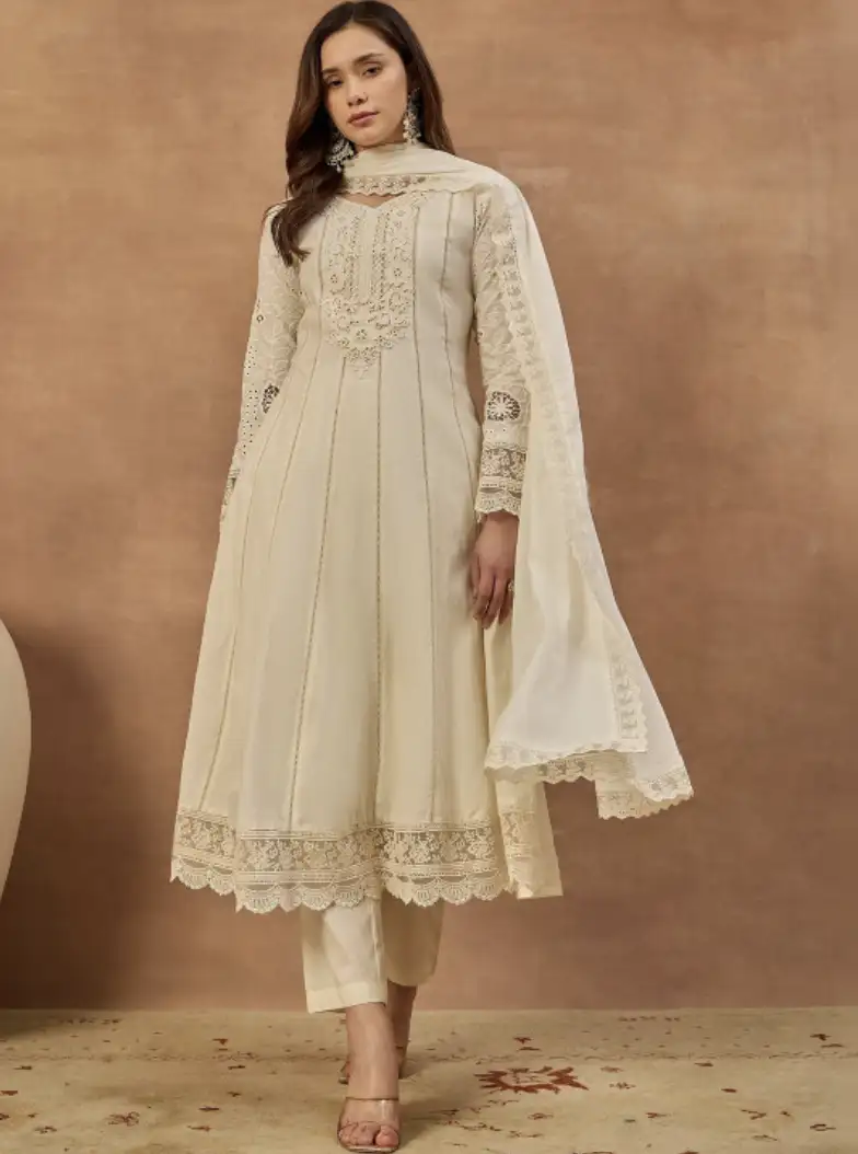 Image for InddusWomenFloralThreadEmbroideredAnarkaliKurta%26amp%3BTrouserwithDupatta