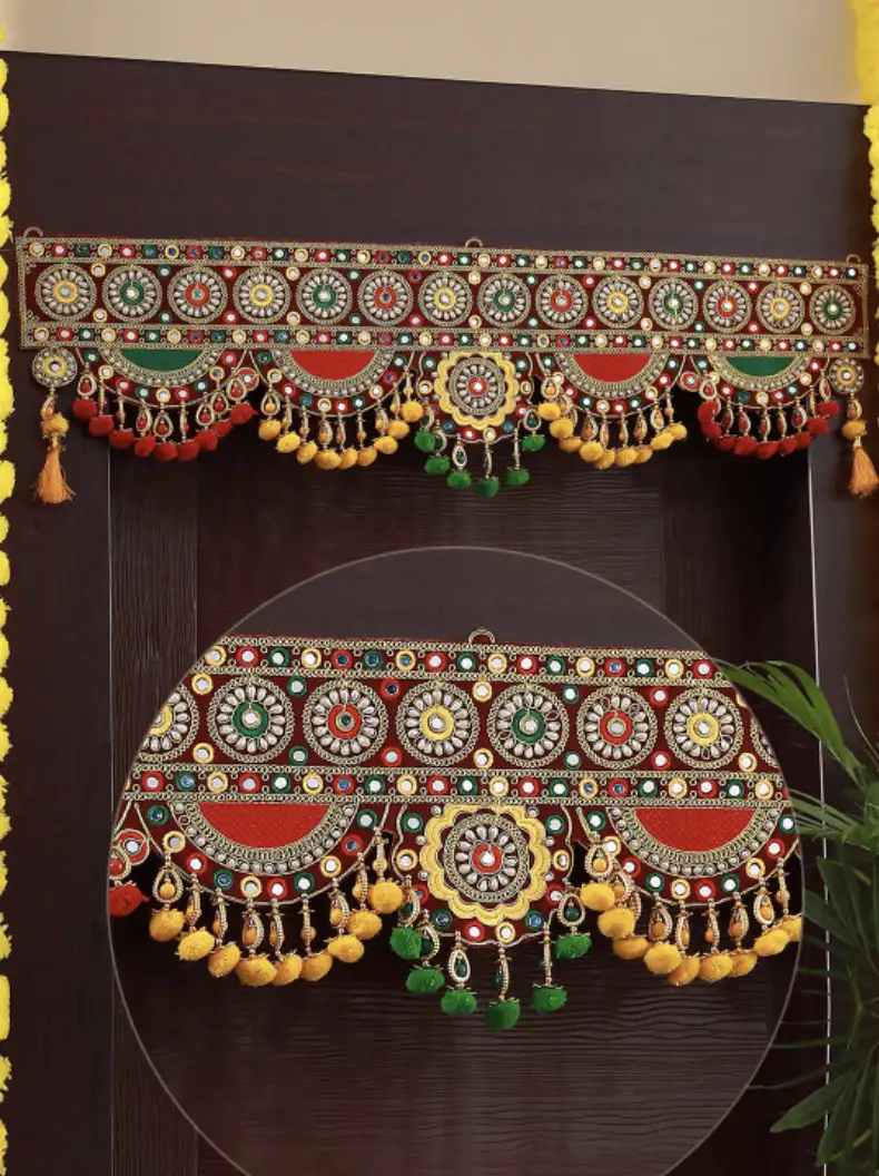 Image for TIEDRIBBONSRed%26amp%3BYellowTraditionalWallDoorHangingBandhanwarToran