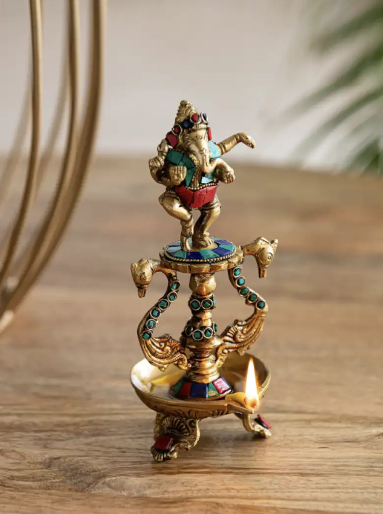 Image for ExclusiveLaneBrassHandEtchedGaneshChaturthiDiyas
