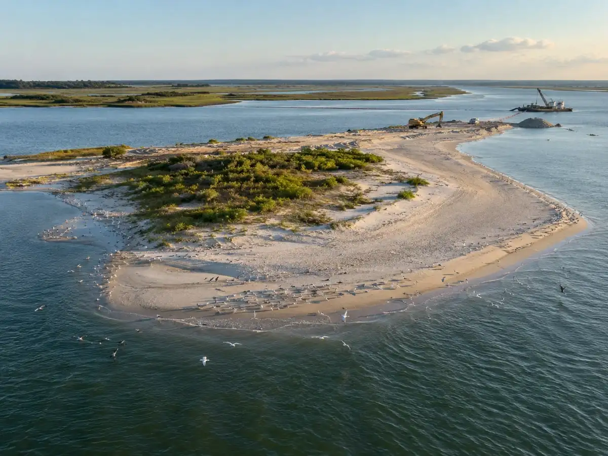 In 2018, South Carolina pumped 40,000 cubic yards of river sand onto an eroding bird island; enough to fill about 4,000 dump trucks and restore lost nesting ground 