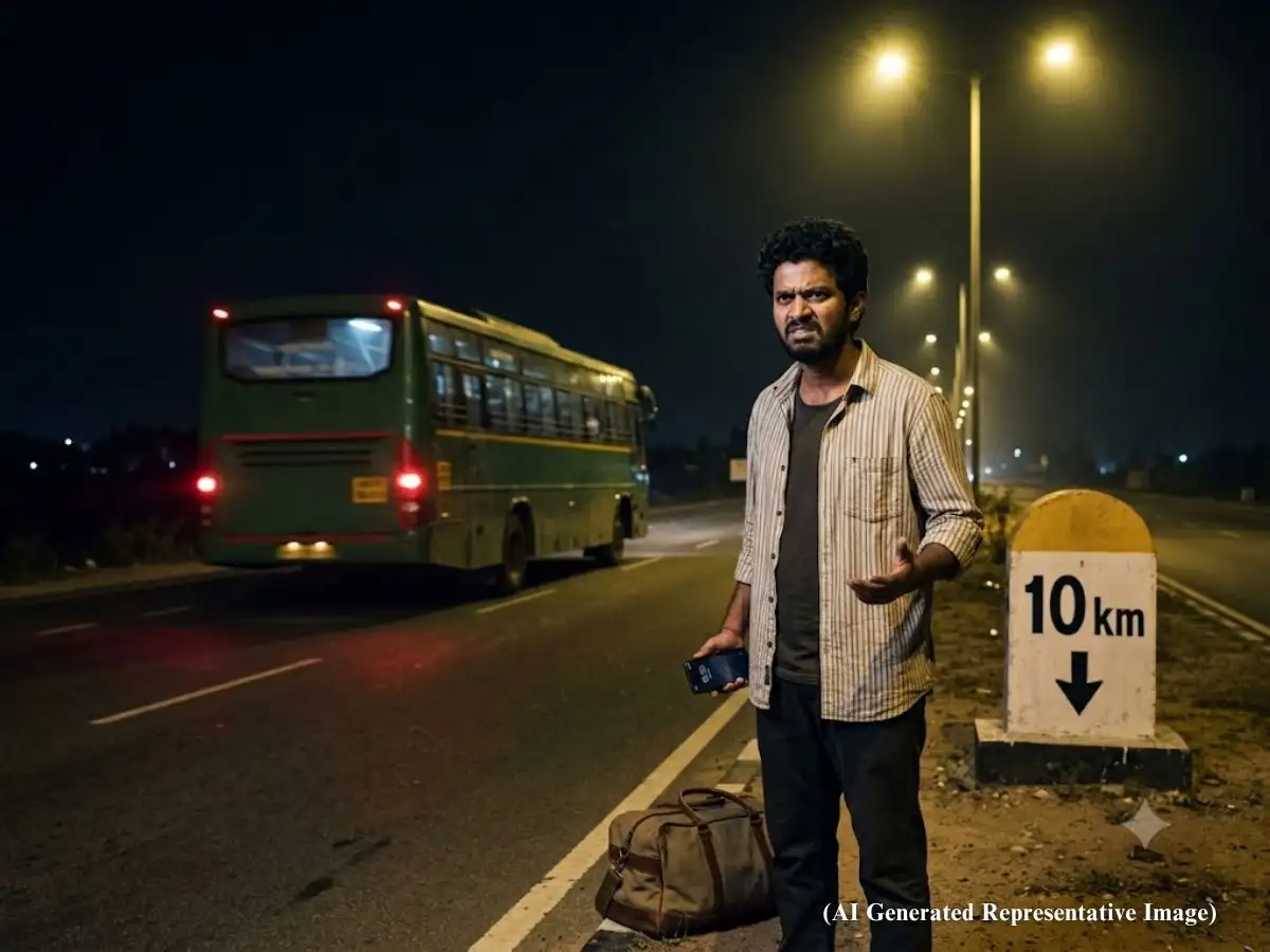 Bus passenger dropped off 10 km before destination at midnight, paid Rs 1,200 for an AC bus but received a non-AC one; operator ordered to pay Rs 31,500 